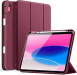 Coque Pour Ipad 10 (10,9 Pouces, Modèle 2022, 10ème Génération) Avec Porte-Stylet, Étui Housse Mince Tablette Avec Dos En Tpu Souple Avec Veille/Réveil Automatique (Vin Rouge).[G1222]