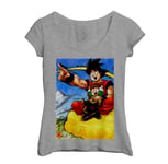 T-Shirt Femme Col Echancré Goku Et Son Fils Gohan Dragon Ball Z Manga Dbz