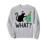 Funny Cat What Santa Black Cat Pushing Christmas Tree Sweatshirt