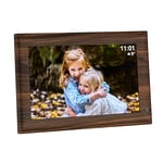 TFA Dostmann Cadre Photo numérique Wi-FI 37.1001 avec Application Frameo - 10" - Capteur de Mouvement - Écran Tactile - USB et Micro SD - pour vidéo et Photo - Aspect Bois - Marron