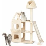 Arbre à Chat en Bois Massif 162CM - Tour de Chat Multicouche – Balle et Poteaux Rotatifs à Gratter, Rampe de Sisal – Beige - Costway