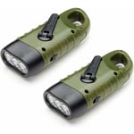 Start - Lampe Torche Solaire Rechargeable(Lot de 2), led Lampe d'Urgence à Dynamo Manivelle Flashlight avec Mousqueton pour Randonnée Voyage Camping