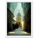 Via Dolorosa Street Pilgrims Heading To The Church Of Holy Sepulchre Artwork Framed Wall Art Print A4