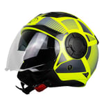 One by Camamoto | Casque Alfa 2.0 Jet/Demi-Jet pour Moto et Scooter, Jaune Fluo - Gris Mat, Double Visière, Homologué ECE R22-06, Taille XS (53-54 cm)