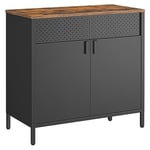 SONGMICS Meuble de Rangement, Buffet, en Métal, Double Porte, Fermeture Magnétique, Cadre en Acier, Marron Rustique et Noir LSC102B01