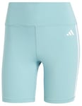 adidas Women's Training Essentials 3-Stripes High-Waisted Short Leggings, mint ton, XXS