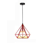 Lustre Suspension Design Cage Diamant en Métal 25cm Plafonnier Luminaire Rouge 1PCS