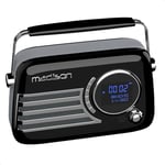 Madison - FREESOUND-VR40BK-DAB - Radio DAB+ vintage sur batterie longue autonomie - DAB+, FM, Bluetooth & USB - Subwoofer à l'arrière - Noir brillant - Vintage, Nostalgie, Retro