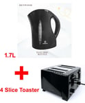 4 Slice Bread Toaster & 1.7L Electric Cordless Kettle Jug Combo Set Black Auto