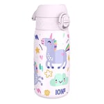 ION8 Insulated Steel Water Bottle, 320 ml/11 oz, Leak Proof, Easy to Open, Secure Lock, Dishwasher Safe, Carry Handle, Flip Cover, Metal Water Bottle, Raised Print, Stainless Steel, Unicorns Design