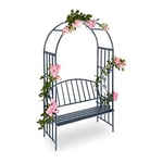 Relaxdays Arche à roses pour jardin avec banc 2 métal en métal arceau colonne décoration HxlxP: 205 x 115 x 50 cm, gris