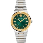 Versace Womens VELW00720 Greca Logo Two-Tone Green Ladies Watch - Silver & Gold - One Size