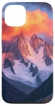 Coque pour iPhone 13 Décoration de montagne rose orange enneigée