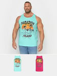 BadRhino Bad Rhino Br Lost In Paradise 2pk Print Vest - Water Ballet/ Raspberry Sorbet, Multi, Size 5-6Xl, Men