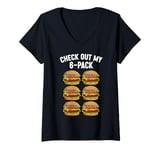 Womens Funny Burger 6-Pack Abs Hamburger Cheeseburger Sandwich V-Neck T-Shirt