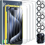 [8-En-1] Protection Verre Trempé Pour Iphone 15 Pro Accessoire 4 Pièces Vitre Protection Écran 4 Pièces Protection Camera Objectif Arriere Appareil Photo Coque Amical