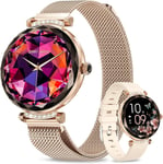 Montre Connectée Femme,Appel Bluetooth,Montre Connectée Étanche Ip68 À Écran Tactile Amoled De 1,19 Po,100+ Mode Sport,Spo2/Tensiomètre/Moniteur De Pouls/De Sommeil,Pour Ios/Android Or