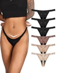 TIICHOO Tanga Menstruelle Culotte Thong en Dentelle Absorbante sans Couture String Lot de 6(S, 3 Noir/Brown/Nude/Beige)