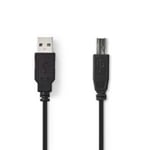 NEDIS USB-kabel   USB 2.0   USB-A han plugg  USB-B han plugg  480 Mbps   Nikkelbelagt   2.00 m   Runde   PVC   Svart   Blister