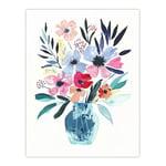 Artery8 Pastel Colour Boho Spring Flower Bouquet in Vase Living Room Large Wall Art Poster Print Thick Paper 18X24 Inch