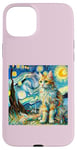 Coque pour iPhone 15 Plus Van Gogh T-shirt Motif chat Nuit étoilée