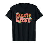 Take It Easy Retro Floral Motif T-Shirt