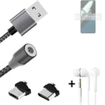 Data charging cable for + headphones OnePlus 11 + USB type C a. Micro-USB adapte