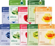 Shefave Sheet Mask,10Pcs Fruit Extract Face Mask Set,Aloe Vera Gel Face Mask,Hy