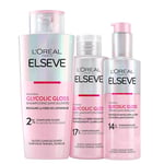 L'Oréal Paris - Routine Capillaire Protectrice pour Cheveux Ternes - Shampooing + Soin Lamination + Sérum Sans Rinçage - Acide Glycolique - Sans Sulfates - Elseve Glycolic Gloss - 3 Produits