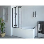 Pare-baignoire pivotant noir mat look atelier - 80 x 140 cm - DOLANA - Verre - VENTE-UNIQUE