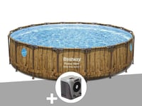 Kit piscine tubulaire ronde Bestway Power Steel avec hublots 5,49 x 1,22 m + Pompe à chaleur