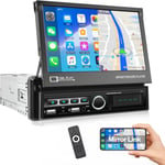 Autoradio 1 Din Bluetooth avec 7 Pouces Motorisé Écran Rétractable Radio de Voiture avec caméra arrière,Auto Radio Touch Display avec USB TF AUX-in Mirror Link(pour Android/iOS) Noir(Q1088)