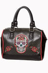 Black Mexican Candy Sugar Skull Polka Dot Retro Gothic Handbag By BANNED Apparel