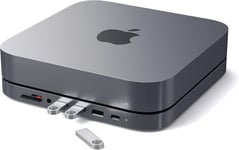 Hub USB-C - Support Et Hub Type-C en Aluminium - Port De Données USB-C,Lecteurs Cartes Micro/SD,Port USB 3.0 Et Prise Jack - Mac Mini M2/M1,Mac Studio,Mac Mini 2020 Et 2018 (Gris Sidéral)(Q220)