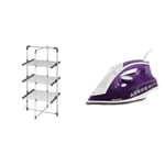 Black+Decker 63099 3-Tier Heated Clothes Airer Aluminium, Cool Grey, 140cm x 73cm x 68cm & Russell Hobbs Supreme Steam Iron, Powerful vertical steam function