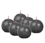 Bolsius Rustik Lot de 6 bougies sphériques - Anthracite - Diamètre : 7,6 cm - Bougie décorative - Durée de combustion : 25 heures - Sans parfum - Cire végétale naturelle - Sans huile de palme