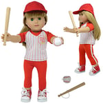 The New York Doll Collection Ensemble baseball - Convient poupées 18 pouces / 46 cm - Comprend 2 pièces d'uniforme, batte baseball, baseball, casquette baseball - Vêtements poupée et accessoires sport