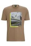 BOSS Mens Tee 10 Photo-Print T-Shirt in Stretch Cotton Green