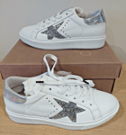 Alpe Platform Trainers Size UK 6 EU 39 Leather Sneakers Silver Star White