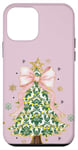 Coque pour iPhone 12 mini Noeud en ruban rose coquette vert sapin de Noël Preppy Holiday