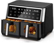 10L Dual Air Fryer, 2 Nonstick Drawers with Visible Window,10-In-1 Cooking Sync