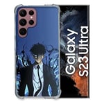 Cokitec Coque Renfocée en Verre Trempé pour Samsung Galaxy S23 Ultra Manga Solo Leveling Sung Bleu