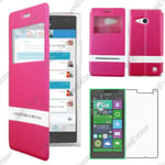 Housse Coque Etui S-View Flip Cover Rose Nokia Lumia 735 730 dual + Verre