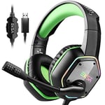 EKSA E1000 USB Gaming Headset for PC - Computer Headphones with Microphone/Mic Noise Cancelling, 7.1 Surround Sound Wired Headset & RGB Light - Gaming Headphones for PS4/PS5 Console Laptop (Green)