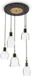 Gretel, Pendel lampe, E27 max 5 x 60W, E27, sort, metal, glas, træ, Ø500xHmin550/max1325mm