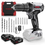 Sundpey 21V Cordless Drill Set - Electric Power Drills with 2 X 2000mAh Batteries - 45N.m Max Combi Drill - 18+1 Torque Battery Drill Cordless Screwdriver Set with 2 Speed & LED Work Light