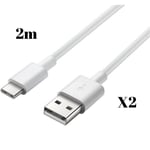 Cable USB-C pour Samsung A22 4G - A22 5G - A03S - Cable Type USB-C Blanc 2 Metres [LOT 2] [Phonillico]