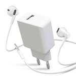 Pack Charger USB 2.1A and Wired Headphones Jack 3.5mm white