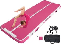 MEKETUM Air Turn Track Tapis de gymnastique gonflable et antidérapant pour la maison, l'entraînement, le tumbling, le yoga, l'extérieur, le fitness (rose, 4 m20)