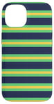 Coque pour iPhone 14 Jaune Vert rayé Esthétique Girly Preppy Blue Navy Stripe